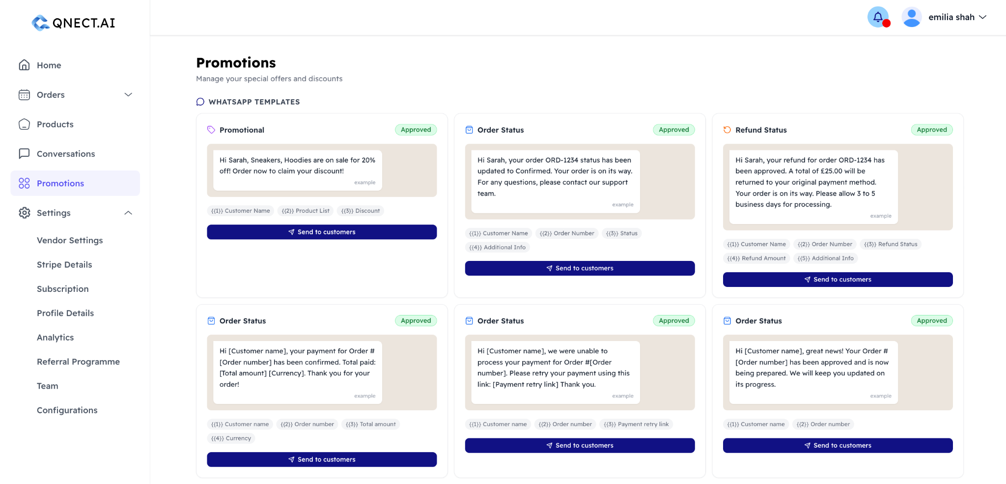 Promotions page in the Qnect dashboard